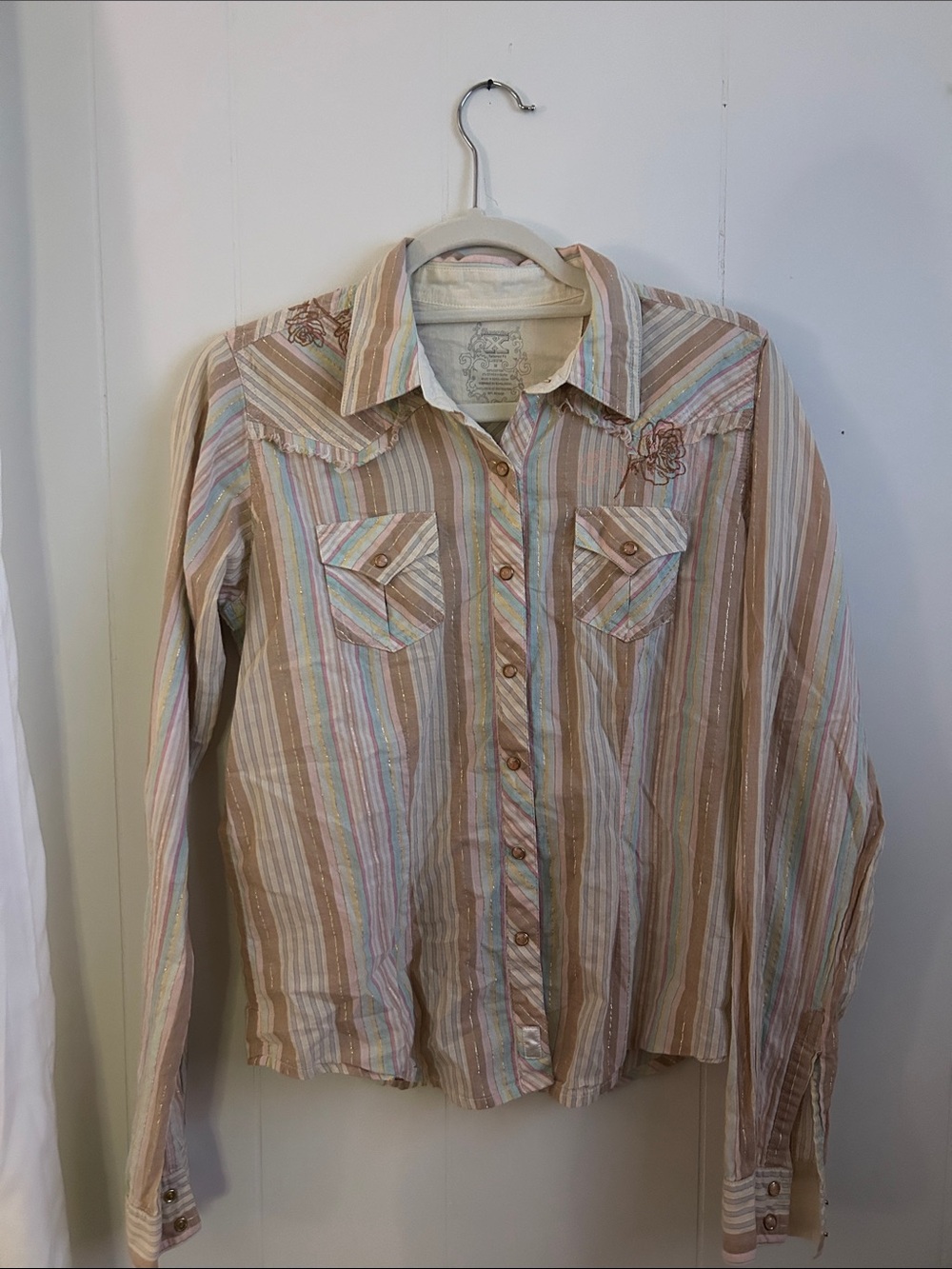 Women's Striped Button-Down Shirt - Beige Multi